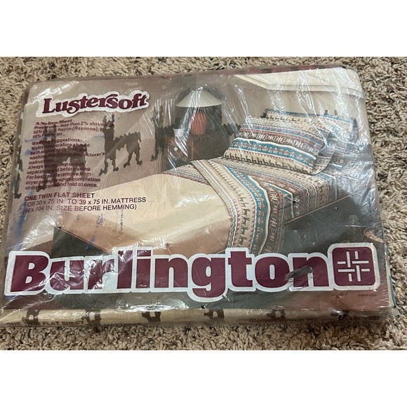 Vintage Burlington LusterSoft Aztec Print Flat Sheet new - Picture 2 of 3